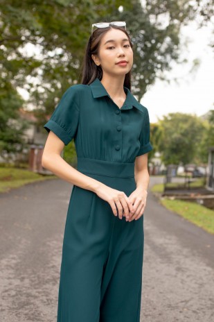 Jonas Button Sleeved Jumpsuit in Teal