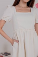 Baylene Square-Neck Puff Dress in White