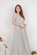 BACKORDERS2: Lorelai Pleated Cold Shoulder Maxi in Grey