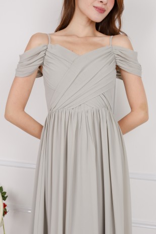BACKORDERS2: Lorelai Pleated Cold Shoulder Maxi in Grey