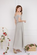 BACKORDERS2: Lorelai Pleated Cold Shoulder Maxi in Grey