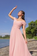 BACKORDERS2: Lorelai Pleated Cold Shoulder Maxi in Pink