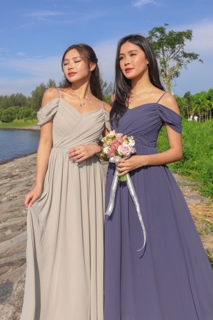 BACKORDERS2: Lorelai Pleated Cold Shoulder Maxi in Navy