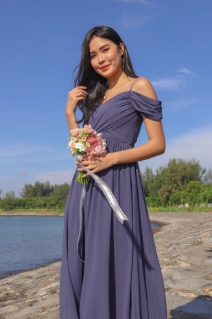 BACKORDERS2: Lorelai Pleated Cold Shoulder Maxi in Navy