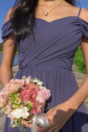 BACKORDERS2: Lorelai Pleated Cold Shoulder Maxi in Navy