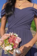 BACKORDERS2: Lorelai Pleated Cold Shoulder Maxi in Navy