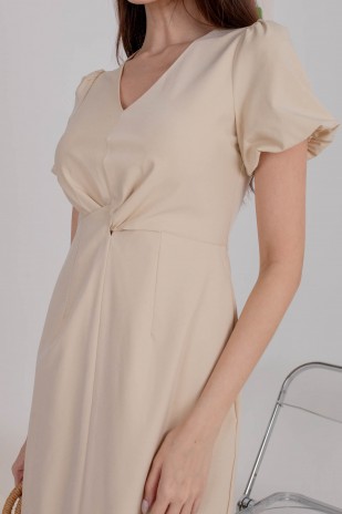 Walter Knot Puff Dress in Sand