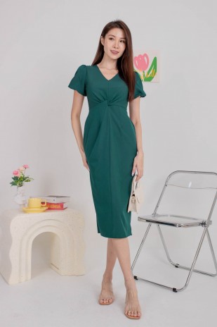 Walter Knot Puff Dress in Forest