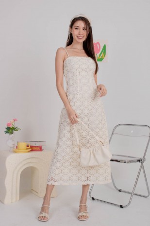 Kayhre Floral Textured Midi Dress in Cream