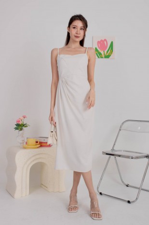 Melodine Side Ruched Dress in White