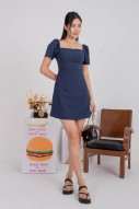 Jolane Square Neck Ruched Dress in Navy