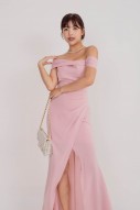 Viore Off-Shoulder Overlap Dress in Blush