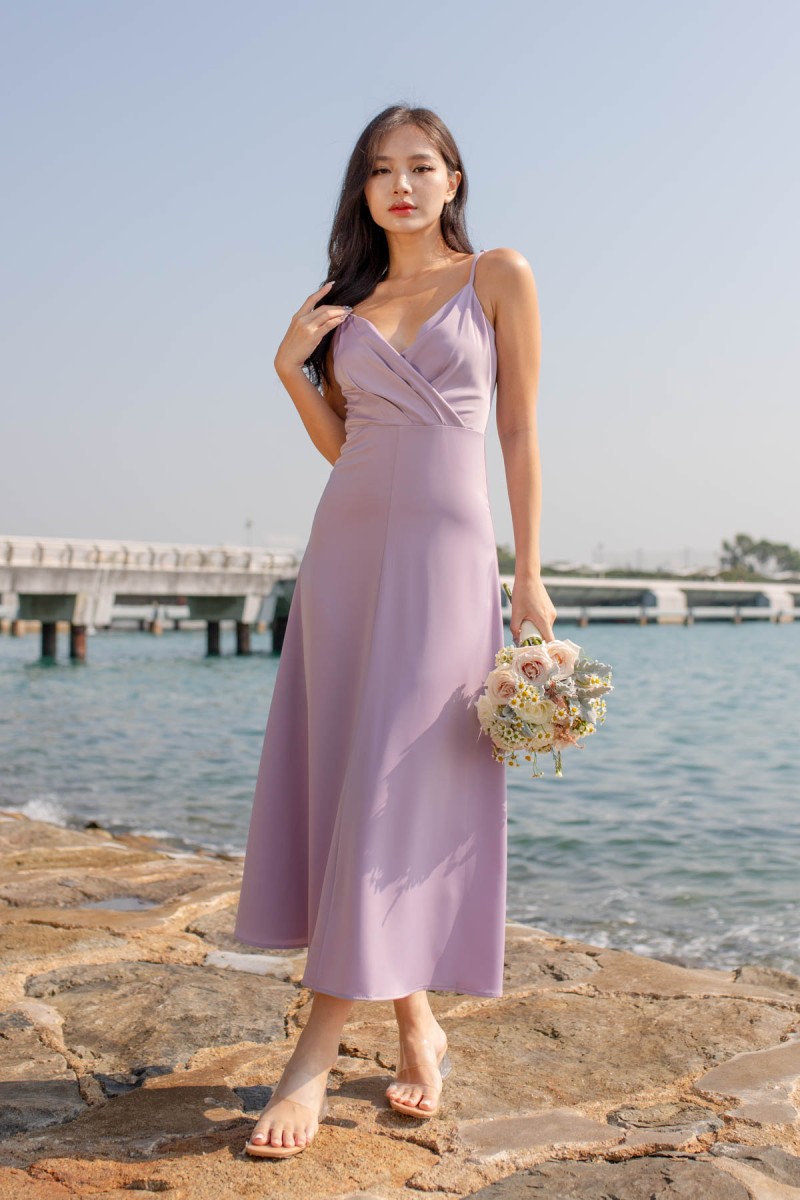 Taslyn Wrap Maxi Dress in Lilac