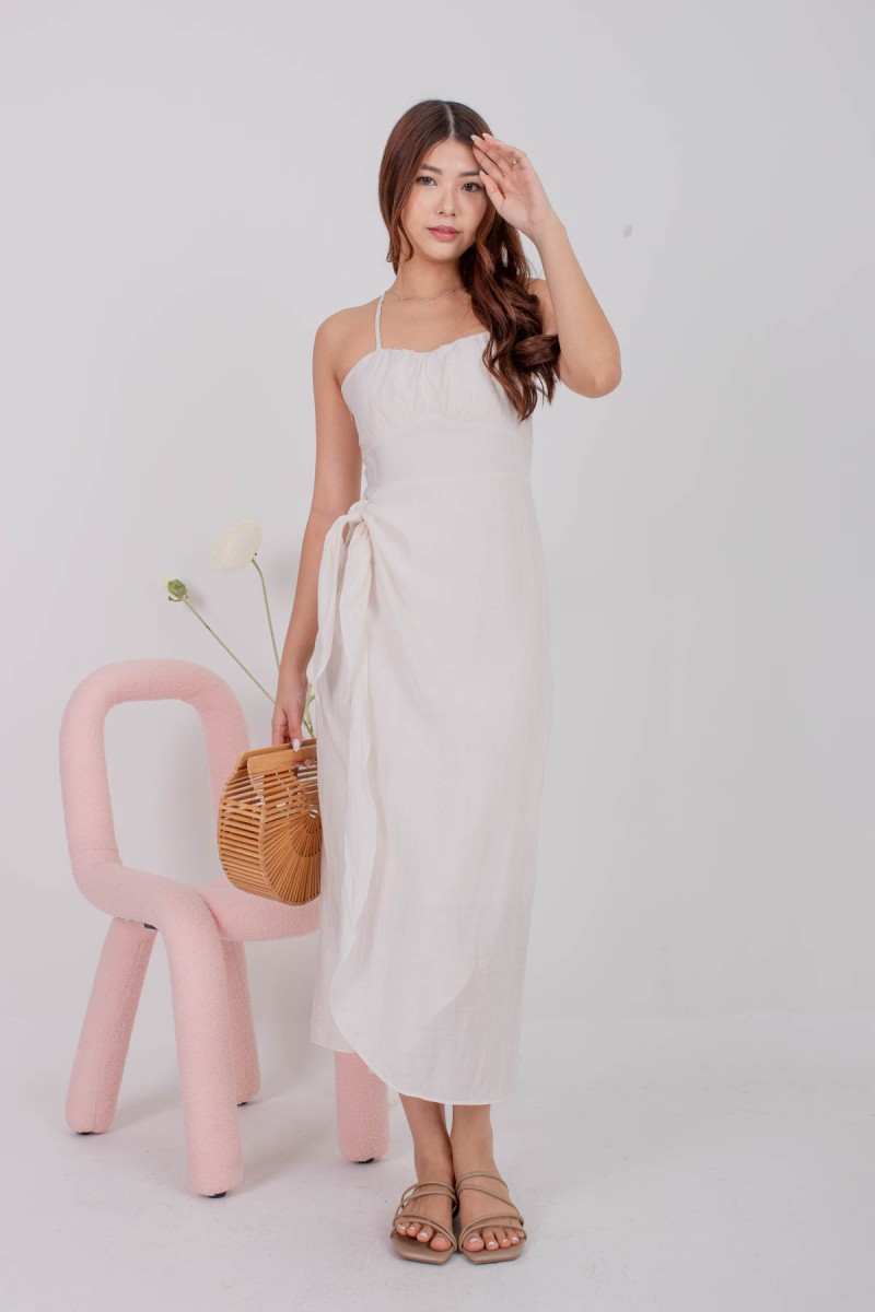 Celestia Padded Overlay Maxi Dress in Ivory