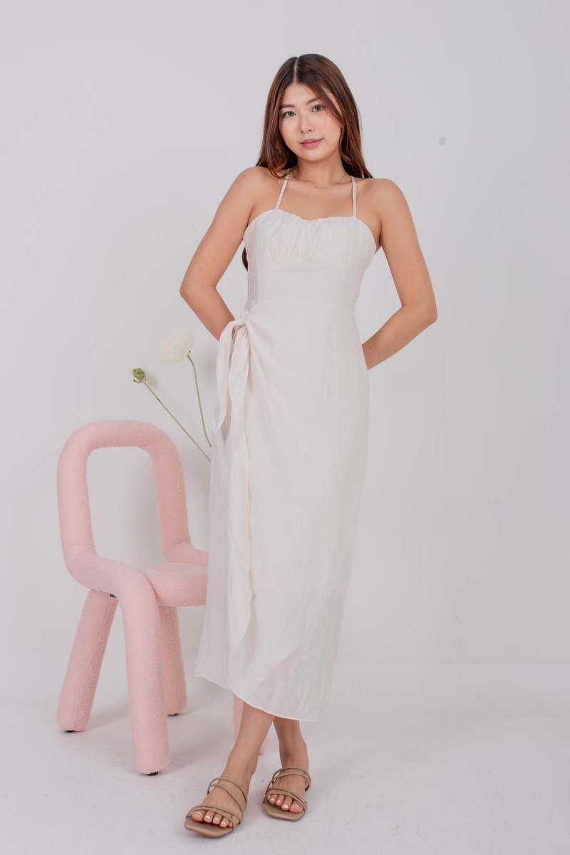 Celestia Padded Overlay Maxi Dress in Ivory