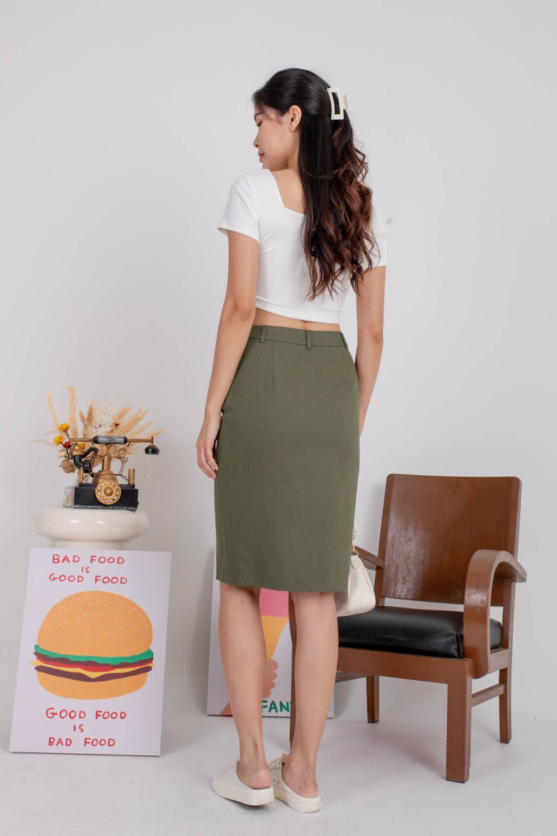 Warner Denim Skirt in Olive