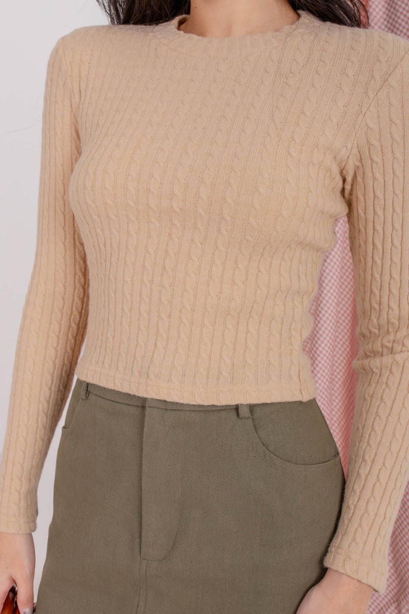 Kumi Cable Knit Top in Tan