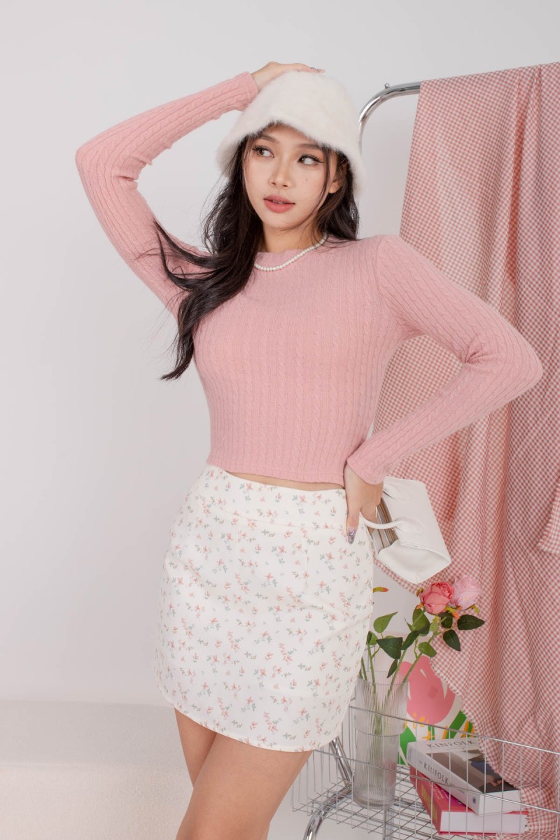 Kumi Cable Knit Top in Pink