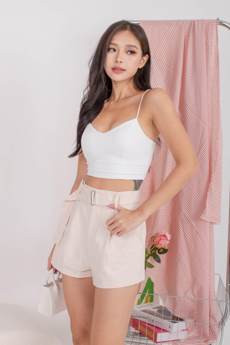 Cole Belted Pleat Shorts in Cream