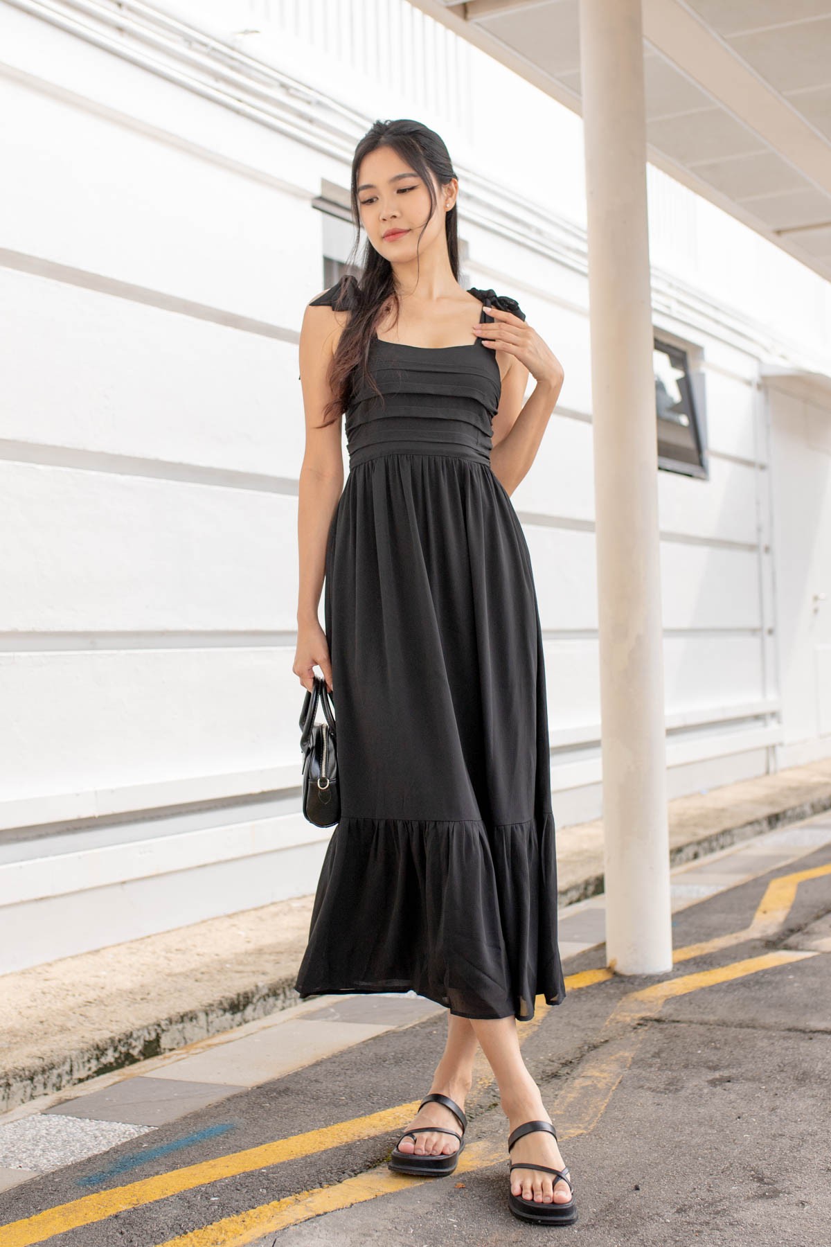 Black strap midi store dress