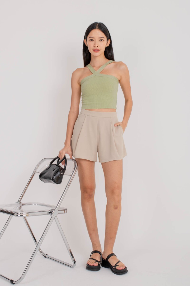 Transition Pleated Flare Shorts in Cream