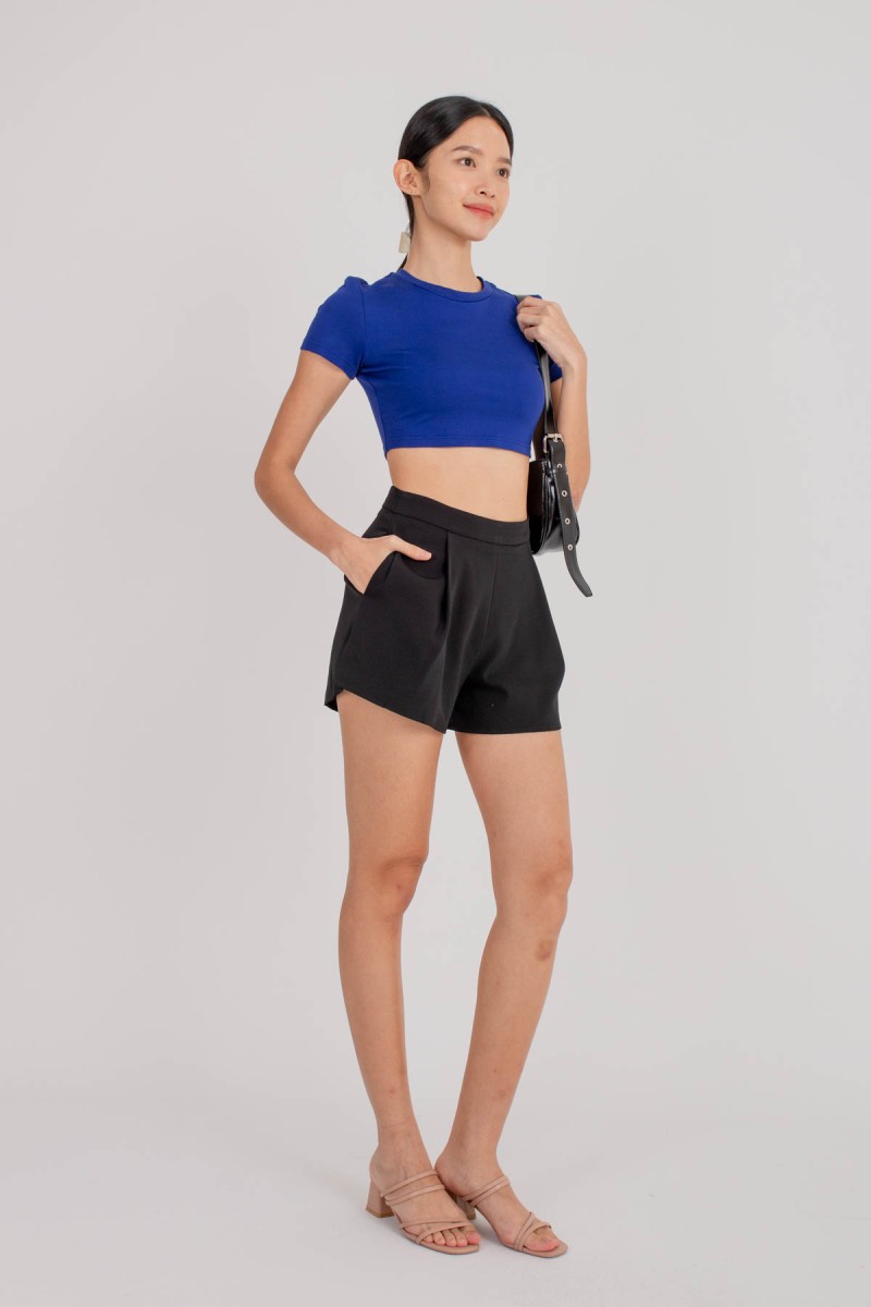Transition Pleated Flare Shorts in Black