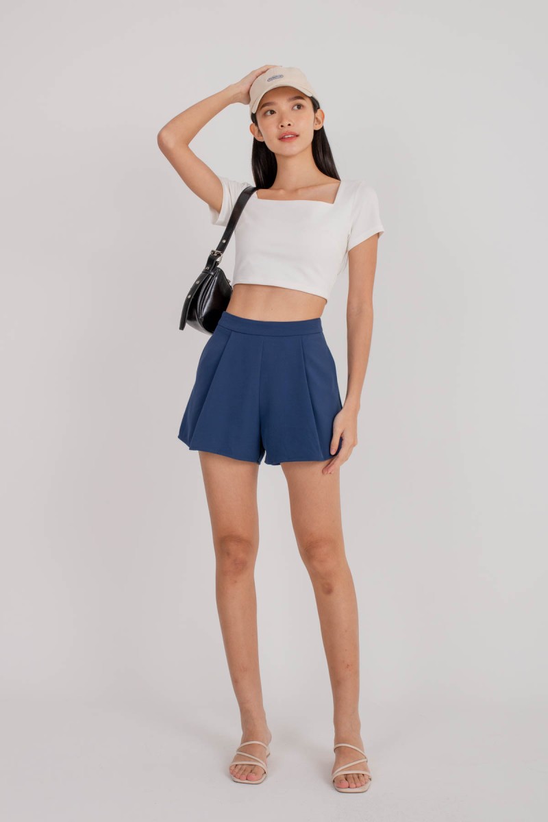 RESTOCK2: Transition Pleated Flare Shorts in Royal Blue