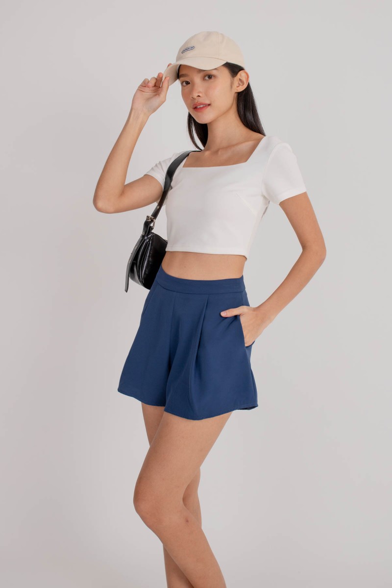 RESTOCK2: Transition Pleated Flare Shorts in Royal Blue