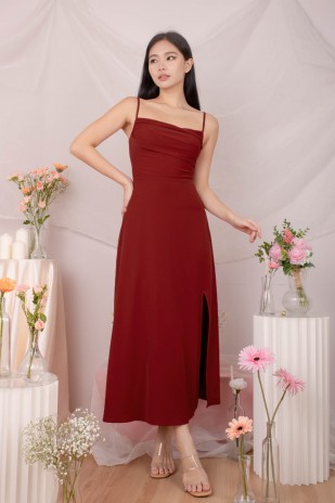 BACKORDERS3: Liessa Ruched Twist Maxi in Wine