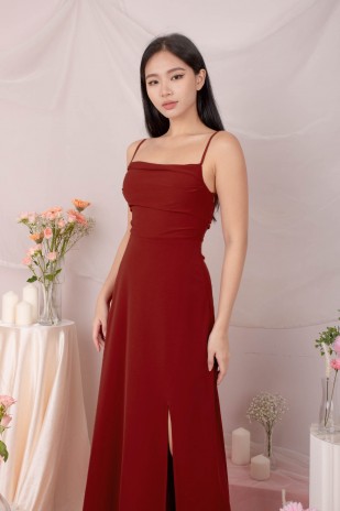 BACKORDERS3: Liessa Ruched Twist Maxi in Wine