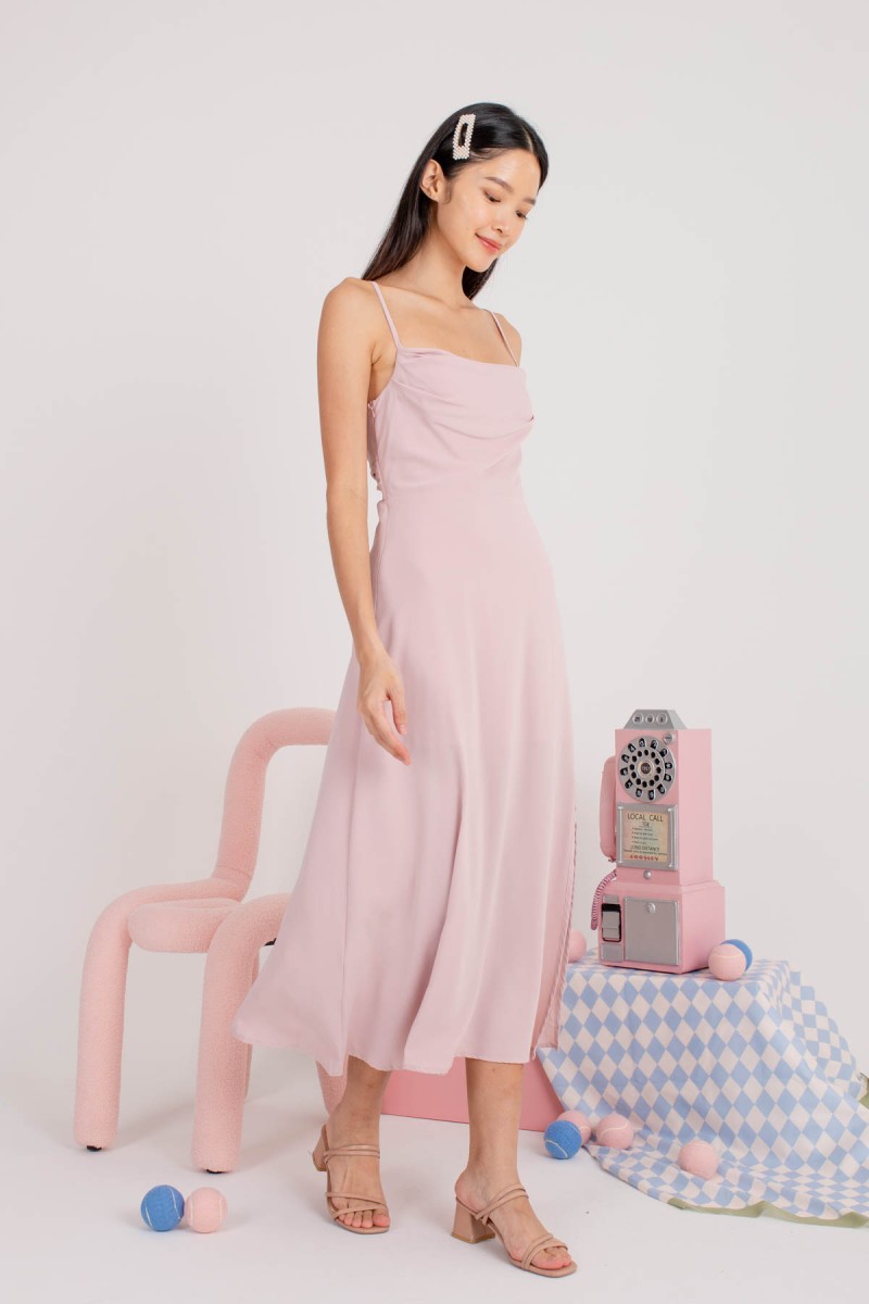 BACKORDERS3: Liessa Ruched Twist Maxi in Pink