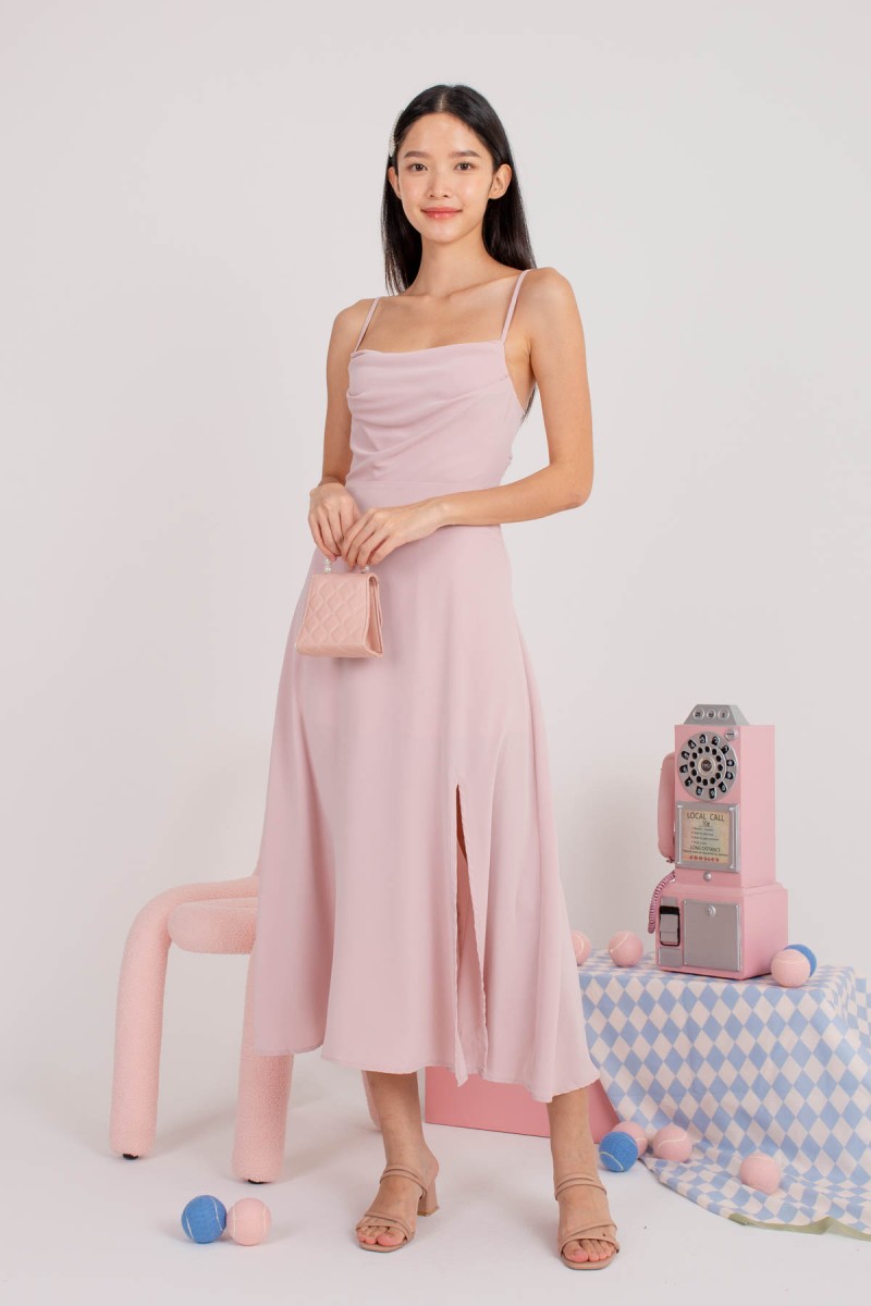 BACKORDERS3: Liessa Ruched Twist Maxi in Pink