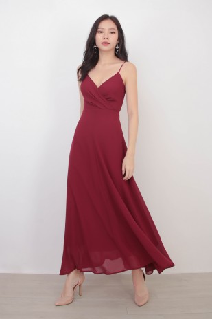 RESTOCK8: Yasmin Wrap Maxi Dress in Wine Red
