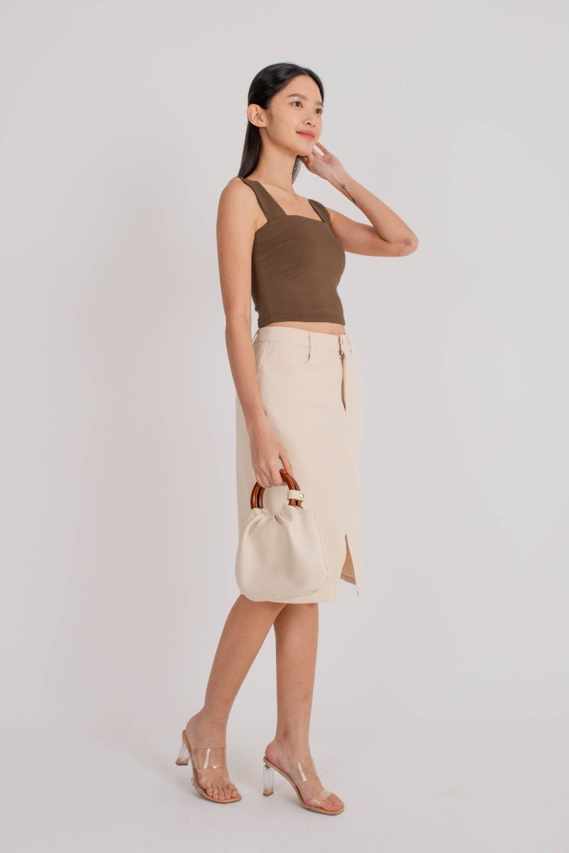 Division Straight Neck Crop Top in Mocha