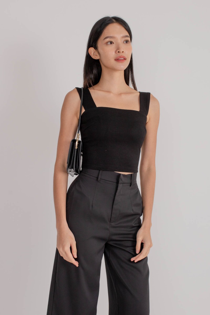 Division Straight Neck Crop Top in Black