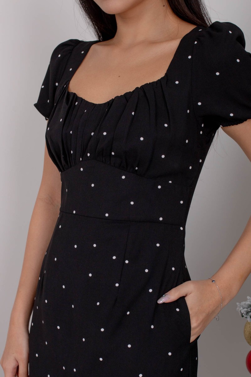 Faude Polka Dot Ruched Midi in Black