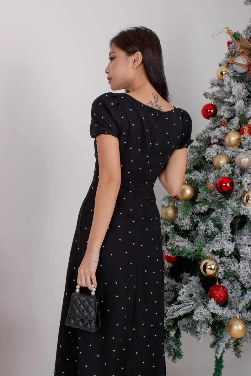 Faude Polka Dot Ruched Midi in Black