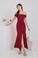 RESTOCK: Viore Off-Shoulder Overlap Dress in Wine