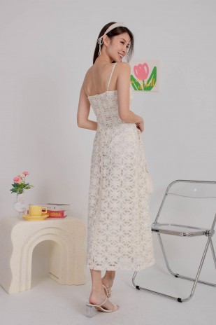 RESTOCK: Kayhre Floral Textured Midi Dress in Cream