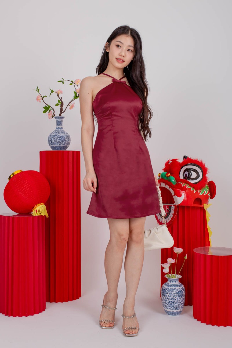 Yoona Halter Dress in Wine