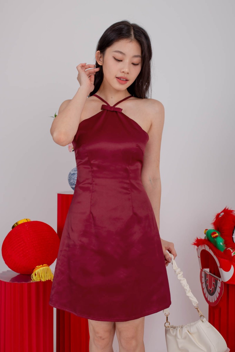 Yoona Halter Dress in Wine