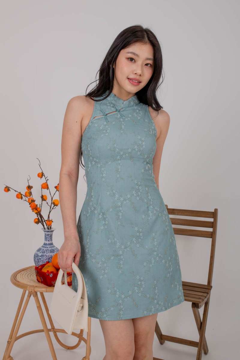 Mellie Embroidery Cut-Out Cheongsam in Jade
