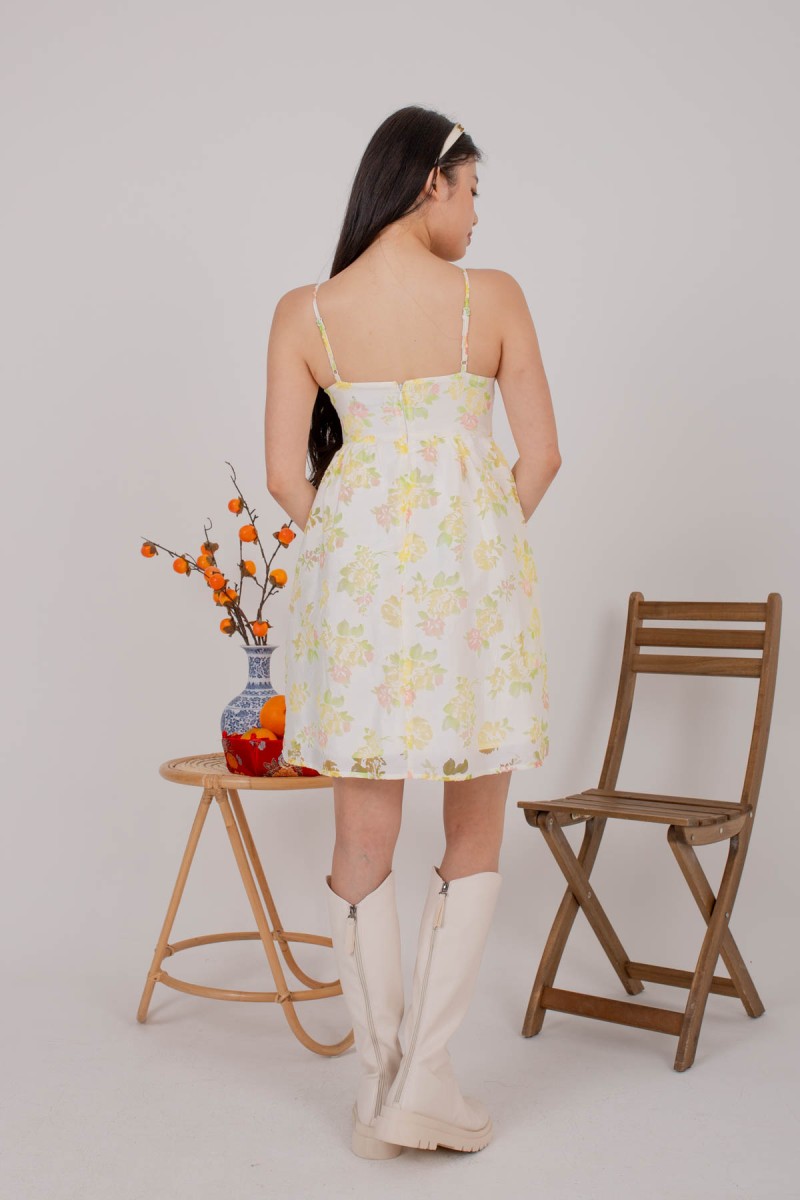 Varis Padded Floral Babydoll Dress in Yellow