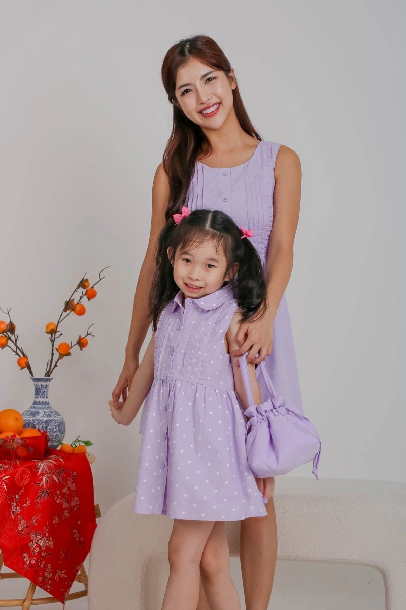 Delightful Ruffle Button Junior Dress in Lilac