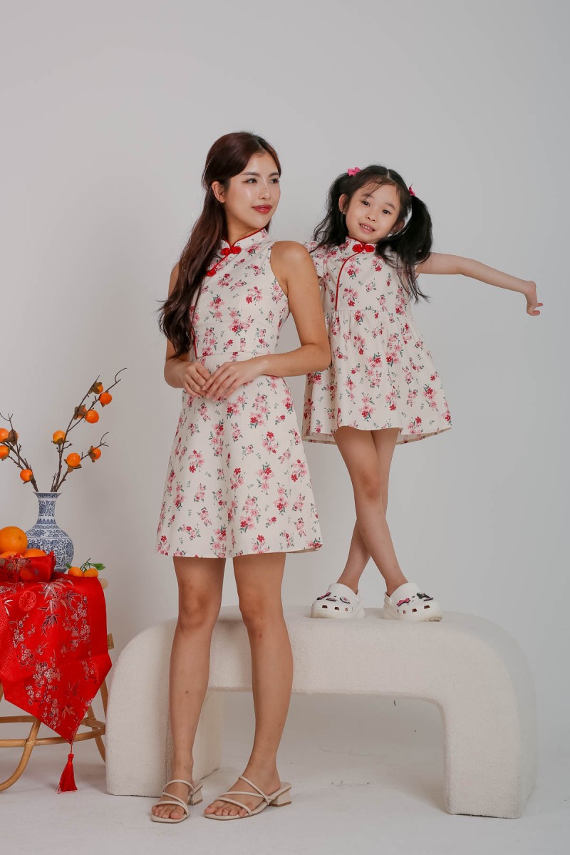 Cherish Contrast Junior Cheongsam Dress in Red