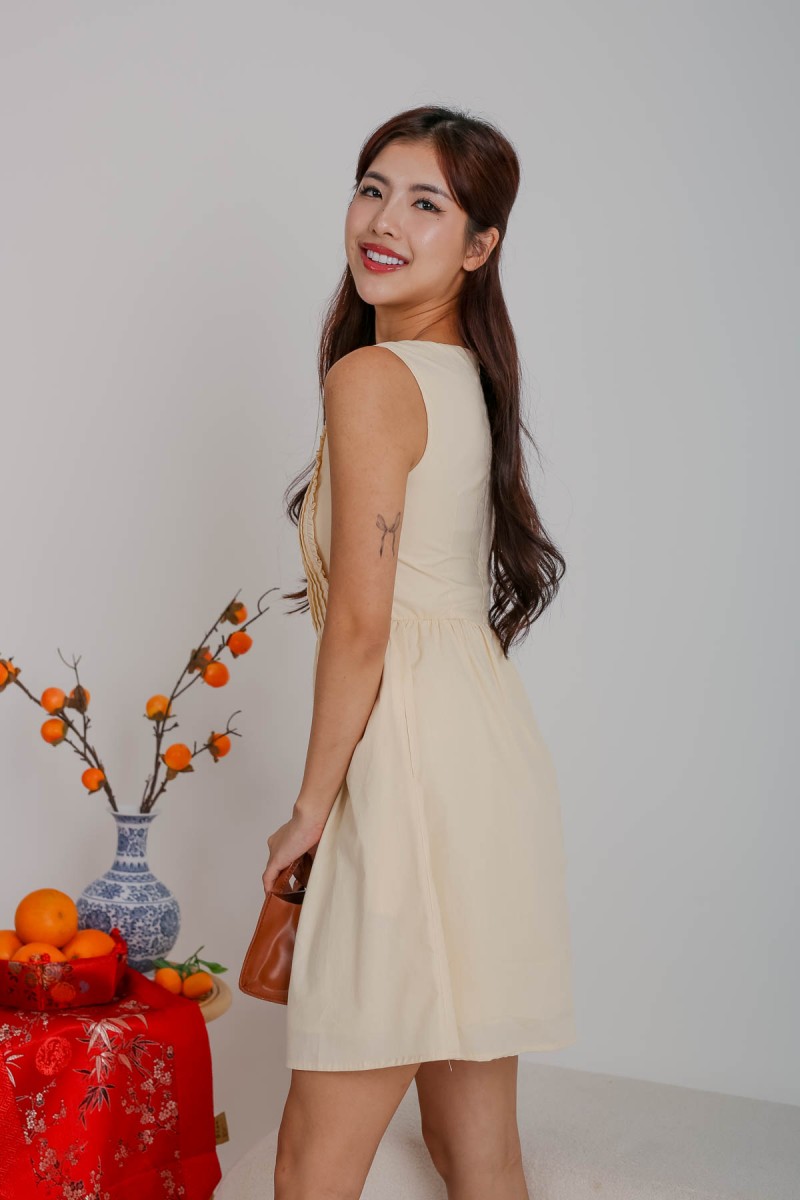 Delightful Ruffle Button Dress in Apricot