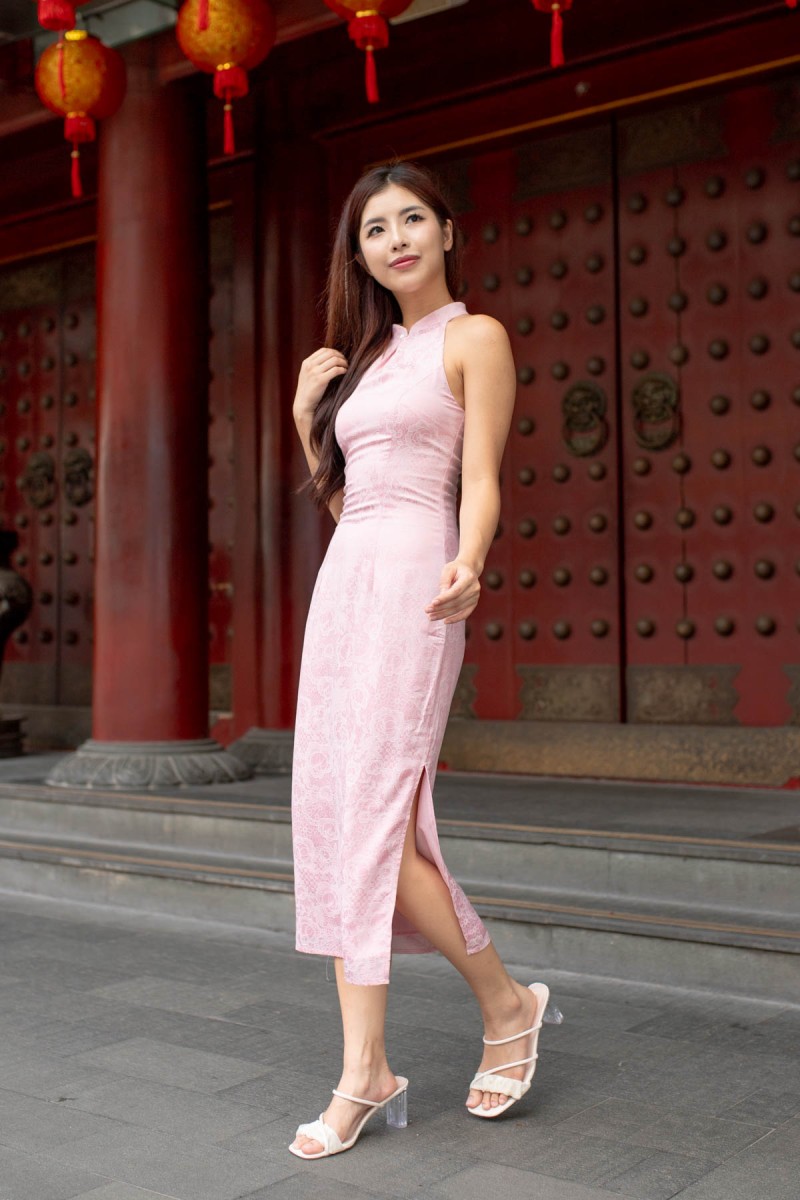 RESTOCK: Enchanted Pearl Cheongsam Dress in Blush