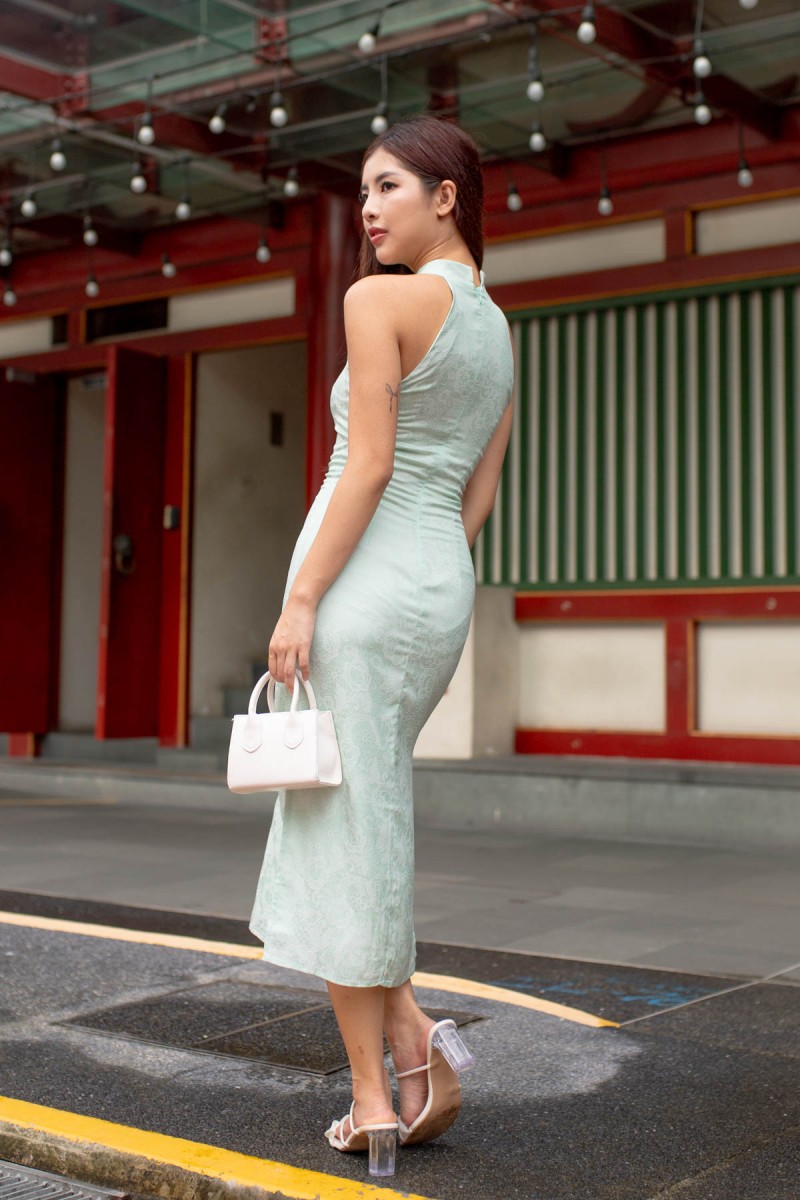 RESTOCK: Enchanted Pearl Cheongsam Dress in Apple Green