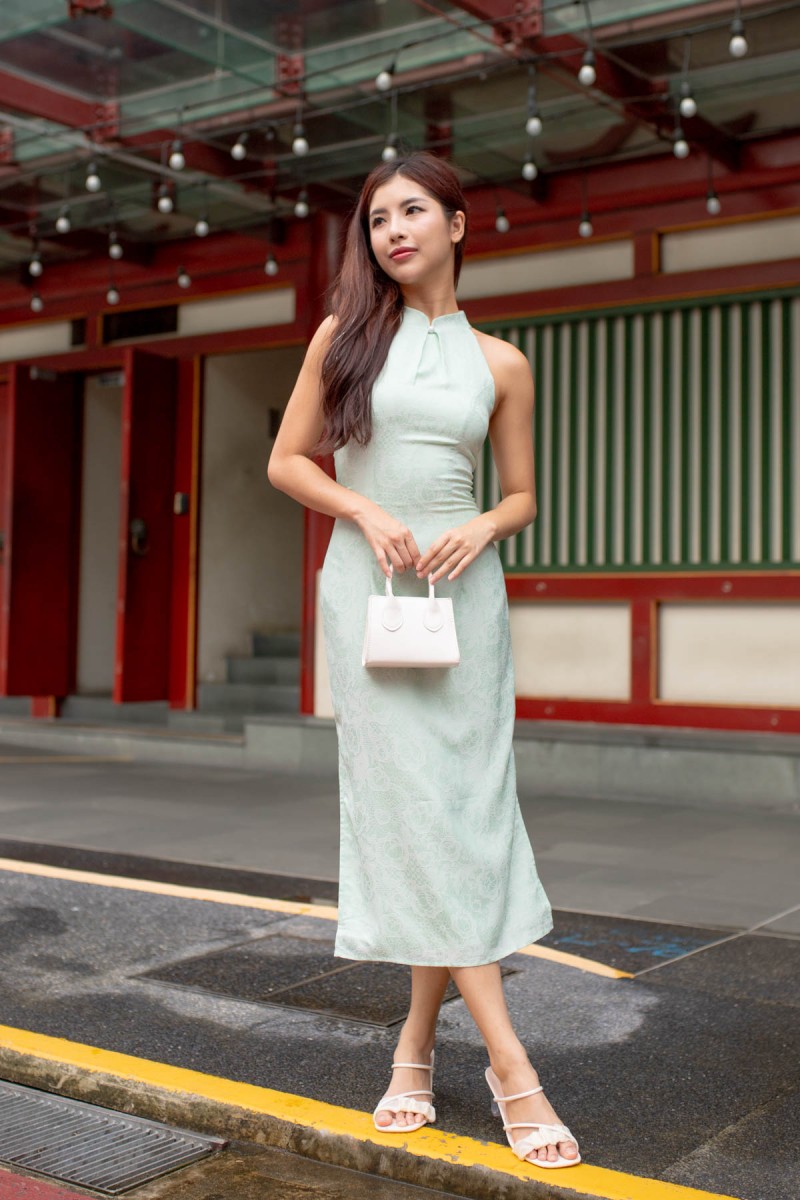 RESTOCK: Enchanted Pearl Cheongsam Dress in Apple Green