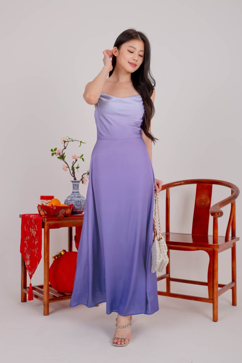 Anthea Ombre Cowl Maxi Dress in Violet